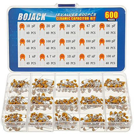 BOJACK 15 värde 600 st. keramisk kondensator 10pF 20pF 30pF 47pF 56pF 68pF 100pF 220pF 330pF 680pF 1nF 4.7nF 10nF 47nF 100nF sortimentsats