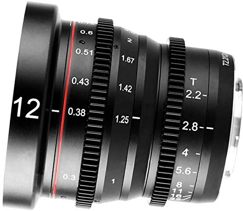 Meike 12 mm T2.2 stor öppning manuell fokus bio lins vidvinkel låg snedvridning mini fast primärlinlins för mikro fyra tredjedelar M43 MFT Olympus Panasonic Lumix kameror och BMPCC 4K Zcam E2