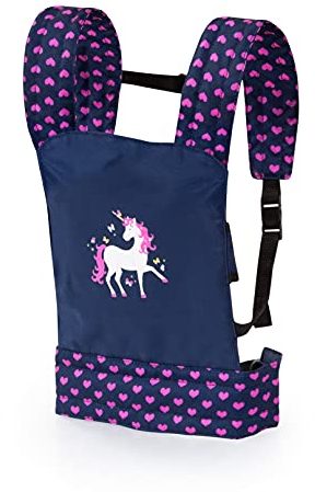 Bayer Design 62254AA Puppentrage EasyCarry, Tragegurt, tragbar Vorne und Hinten, Tragesitz, Puppenzubehör, Kuscheltier u. Puppen, blau mit Einhorn