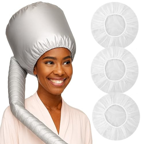 Red by Kiss Universal Soft Bonnet Hair Dryer Attachment, 30 Hose, Adjustable Hood, Airflow Vent Technology, Fits Most Dryers, for Extensions, Roller Sets, Deep Conditioning, Includes 3 Shower Caps