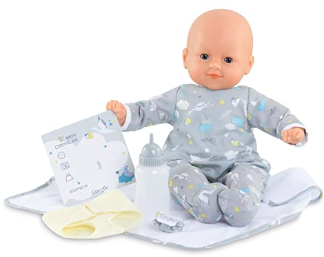 Corolle 9000130280 - Mon Grand Poupon Mein Neugeborenen Set, Weichkörperpuppe mit Schlafaugen, 6 Teile Zubehör zur Erstausstattung, Vanilleduft, 36cm, Für Kinder ab 2 Jahren geeignet