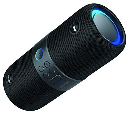 Ledwood Xtreme 180 - bärbar 2.0 TWS Bluetooth-högtalare med rem - trådlös högtalare med LED-pulserande lampor - kraftfullt ljud - AUX - USB-port - FM-radio (svart)