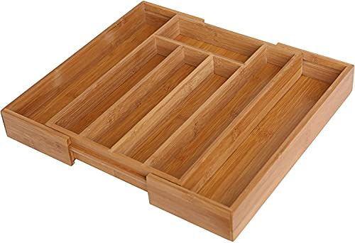 raxter Bamboo Cutlery Tray Silverware, Drawer Dividers for Kitchen Utensils, Flatware Tray Drawer Insert, Office Supplies