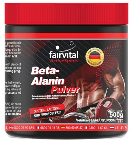 fairvital beta-alanin, 500 g pulver, VEGAN, 100% ren β-alanin utan tillsatser, inklusive doseringssked