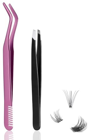 Wimpern-Applikator-Werkzeug, 1 Wimpern-Applikator für Clusters, Wimpern plus 1 Augenbrauen-Pinzette, DIY Wimpernverlängerung, Pinzetten-Set (2 Stück)