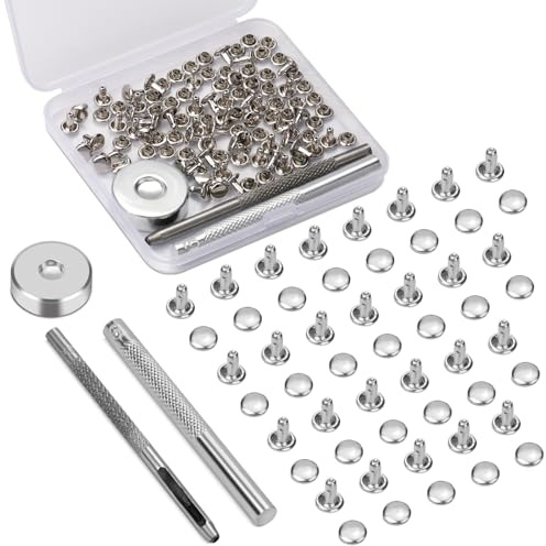 Easusy Rivets, 50 Sets 6mm Leather Rivets, Silver Rivets for Leather