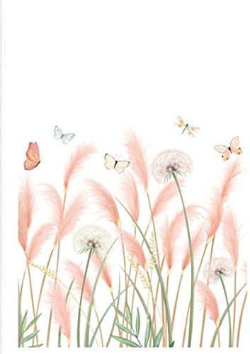 Fensterfolie Selbsthaftend Blickdicht Rosa Pampasgras-Schmetterling Sichtschutzfolie Fensterfolie Anti-UV Dekorfolie Statisch Fensteraufkleber für Wohnzimmer Küche Büro (44,5x300 cm)
