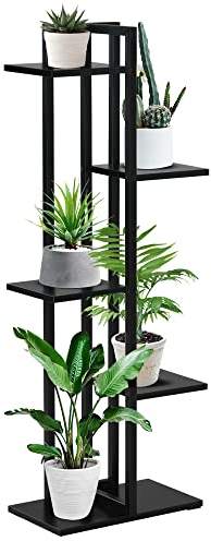 Outsunny Scaletta Portavasi a 5 Livelli per Interni ed Esterni in MDF e Acciaio, 40x22x113 cm, Nero