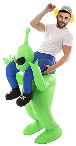 BAJENA - Disfraz alienígena verde extraterrestre para adultos, Halloween, verde, para carnaval, 150 – 190 cm