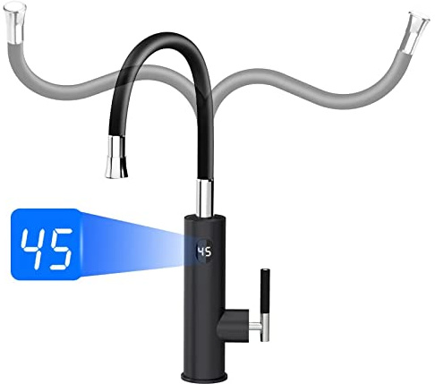 ESIP Wasserhahn mit Durchlauferhitzer,360° Schwenkbar Armatur mit integriertem Durchlauferhitzer Wasserhahn,3000W Temperaturanzeige elektrischer Küchenarmatur