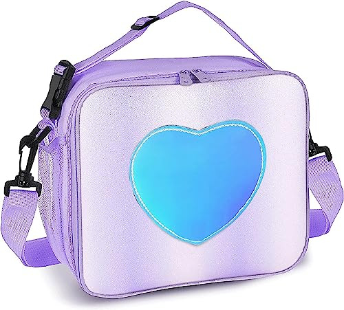 KEAIDUO Girl Lunch Bag Cute Fashion Insulated Reusable Lunch Bag Cooler Lunch Tote Box for Girl Women School Kindergarten Purple