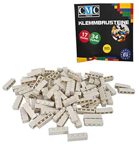 CMC imports 200 Klemmbausteine Bausteine Grundbausteine 1x4 Noppen Kompatibel 4 Noppen Bricks 34 vers. Farben (713 - Weiß)