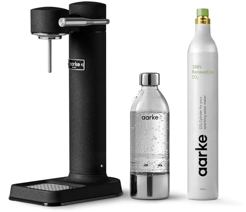 Aarke Carbonator 3, Premium Wassersprudler, Mattschwarz Finish + Aarke 60L CO2-Zylinder, 100% erneuerbares CO2