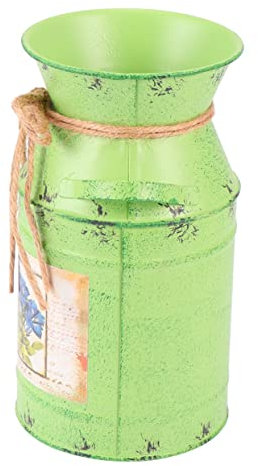 KONTONTY Galvanized Iron Planter Vase Milk Can Kettle Handmade Decorative Flower Bucket Handles Rustic Vintage French Country Style for Home Garden Office Wedding 19x10cm