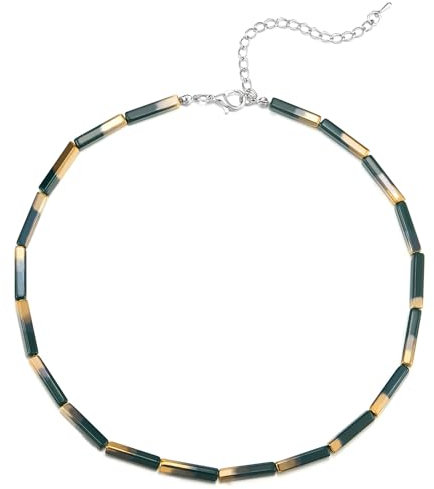 COOLSTEELANDBEYOND Statement Kragen Halsband Halskette, Gold und Grün Acryl Rohr Gliederkette, Choker, Hipster Einzigartige