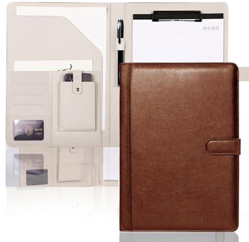 INYEEXUP Klemmbrett A4 mit Deckel - Hochwertige Schreibmappe Multifunktionale Konferenzmappe aus Leder - Magnetverschluss, Wasserdicht - Perfekte Business Mappe für Büro (Braun)