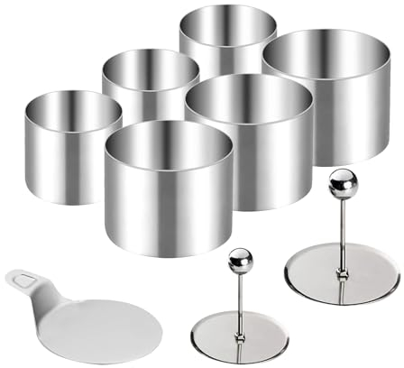 FLEAGE Juego de 6 anillos de postre y anillos de comida, anillos de postre de 8 cm y 6 cm, juego de anillos para servir de acero inoxidable, plantillas para cocinar mousse