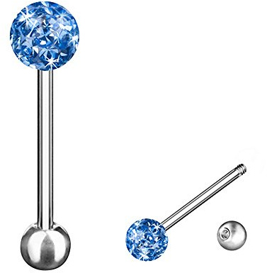 Taffstyle Piercing per lingua, piercing per lingua, piercing a forma di barbello, con sfera di cristallo, Länge 14mm