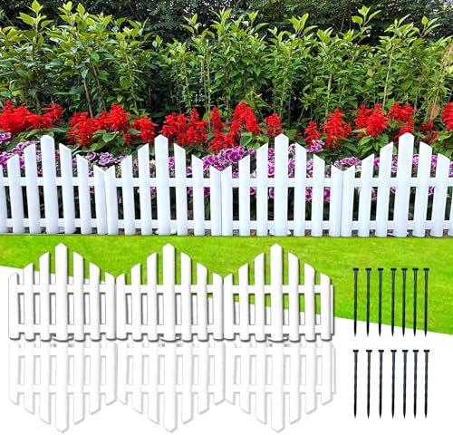 FLAPKWAN No-Dig Garden Edging Border 4m Landscape Edging 24cm Tall for Flower Bed Fence, 14pcs Garden Lawn Edging with Durable Stakes