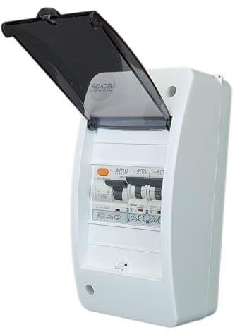RoadEu - Coffret de chantier, Distributeur de courant 230V - Tableau Électrique Équipé d’un Interrupteur Différentiel type A/AC et de Disjoncteurs Phase + Neutre L1+N C Répartiteur de Courant 230V
