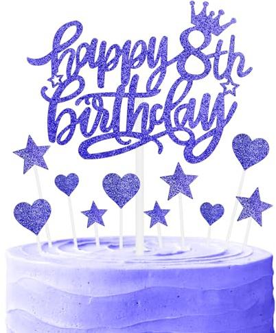 mciskin Royal Blue Happy 8th Birthday Cake Toppers for Cake, Girl Boy 8th Birthday Decorations,Personalised Cake Toppers for Girl Boy,Glitter 8 Cake Topper Cupcake Topper for Party Cake Decoration