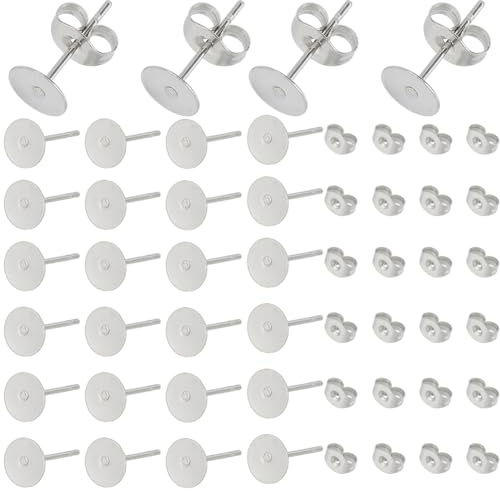 SOFPLATE 1 Box 1000 Stück Ohrstecker Rohlinge Mit Lünette Cabochon Edelstahl Hypoallergen Silberne Ohrstecker Mit Ohrmutter Runde Ohrring Für Schmuckherstellung Zubehör DIY Handwerk