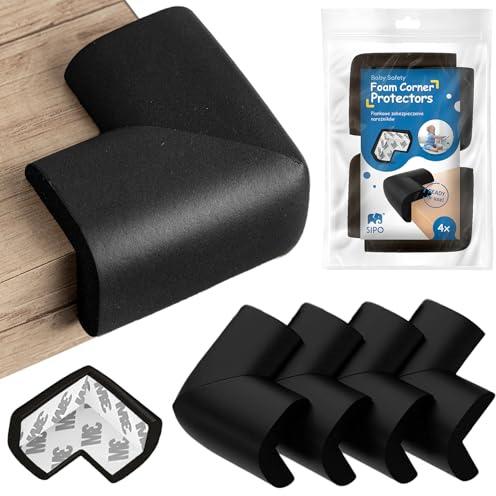 SIPO Baby Eckenschutz Schwarz - 4er Set Schaumstoff Kantenschutz für Tisch, Schrank & Regal - Selbstklebend mit 3M Klebeband
