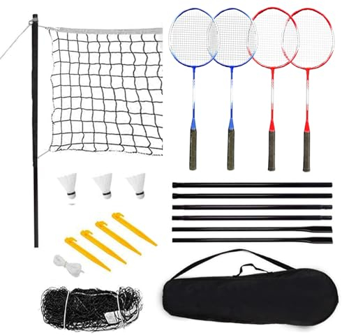doorslay Badminton-Set für 4 Spieler mit Schlägern, Stöcken, Netz, Tragetasche und Federball für Kinder und Erwachsene