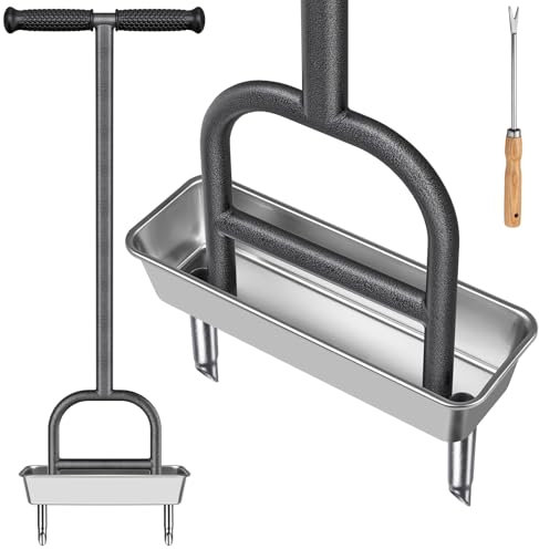 Dolibest Aeratore per carotaggio del prato, strumento manuale di aerazione dell'erba con vassoio portaoggetti in acciaio inossidabile, 2 tappi per corer in acciaio inox, strumento da giardino e