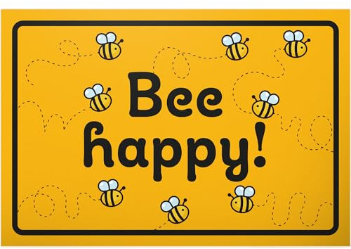 DankeDir! Bee Happy - Kunststoff Schild 30 x 20 cm - Garten Geschenk Imker Geschenkidee Deko Garten Gartenschild - lustiger Spruch Freunde Türschild Geburtstagsgeschenk