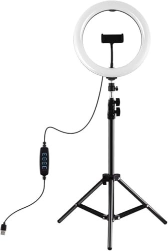 Ring Light, lumière pour Selfie, 10 pouces, 26 cm, lumière à anneau, avec support extensible (210 cm étendu), LED, 3 modes d'éclairage, 10 luminosité, USB, avec télécommande photo Bluetooth (Big)