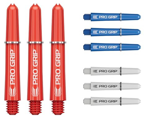 Target Darts Pro Grip Shafts - 9er Set | 3 Farben, Multicolour | 3 Größenoptionen (Kurz, Mittelstufe, Mittel) | Dartstiele, professionelles Dart-Zubehör, 2BA Shaft Multipack mit Ringen