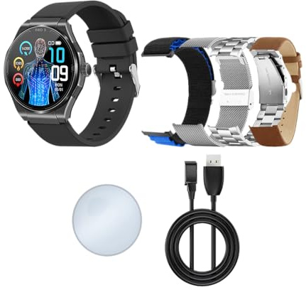 Knauermann PRO 3 (2024) Silber - Gesundheitsuhr Smartwatch mit Telefoniefunktion - EKG + HRV und SOS Funktion - AMOLED Display- BT Bluetooth - Schlafapnoe - Edition 1, 14-24, rund