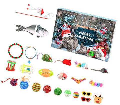Adventskalender Katzen Spielzeug Katzen Zauberstab Spielzeug Teaser mit Cartoon Fischrute für Indoor Katzen Spielzubehör