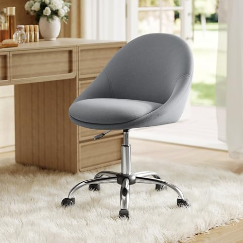 SONGMICS Kontorsstol, svängbar, teddyfleece, skumvaddering, justerbar höjd, för hemmakontor, studie, sovrum, skiffergrå OBG020G15