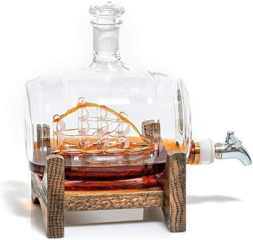 XWBLDBDFC Decanter, distributore di liquori a forma di nave a vela in acciaio inox per scotch rum alcool, decanter in vetro con cornice in legno, arredamento per la casa bottiglia di vino creativa