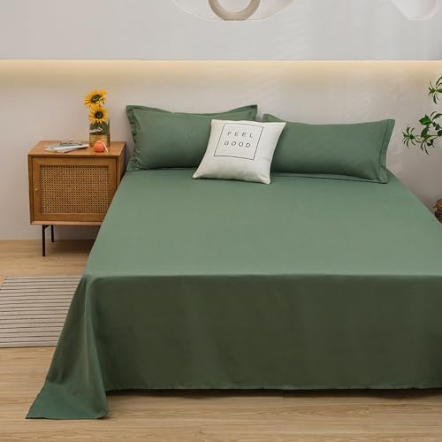 JIALIANG Bettlaken ohne Gummizug 220 x 230 cm für 2 Personen Baumwolle - Betttuch ohne Gummi Baumwollstoff Laken zum zudecken Hotel dunkelgrün