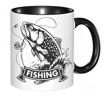 HRRASFAZF Tasse à Café | Tasse Céramique Fine | Cadeau Original | 330ml | Mug avec Anse | Cadeau Original pour Homme et Femme | Truite arc-en-ciel sautant hors de l'eau. Saumon isolé sur fond blanc.