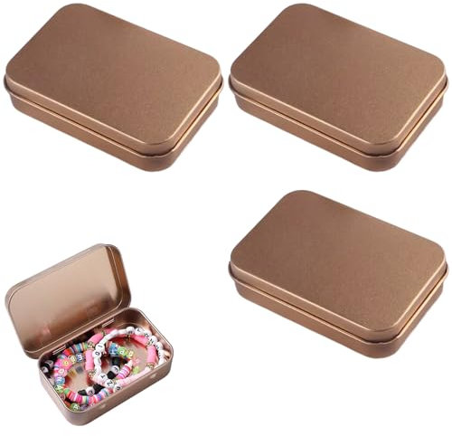 vcsjw 3 Stück Roségold Blechdose mit Deckel,Kleine Metalldose,Metalldosen mit Deckel,Rostfrei Kleinen Blechdosen Metal Tin Mini Aufbewahrungsbox für Süßigkeiten und kleinen Gegenständen - 95x60x22 mm