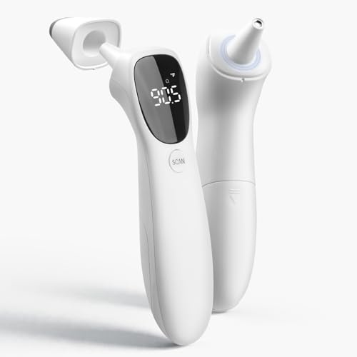 huangirl Touchless Thermometer, Digital Forehead Thermometer for Adults with Fever Alarm, Large LED Digits, 3-in-1 Non Contact Infrared Ear, Forehead & Touchless Thermometers