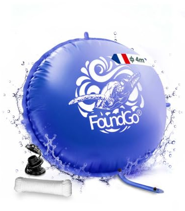 FoundGo Poolkissen Winter [XXL Ø4m 0.4mm] Ultradickes Luftkissen Luftkissen Pool Winter Aufblasbare Winterkissen Überwinterung mit Nachpump für Pool inkl. 2X Rollen Seil & 4X Reparaturset