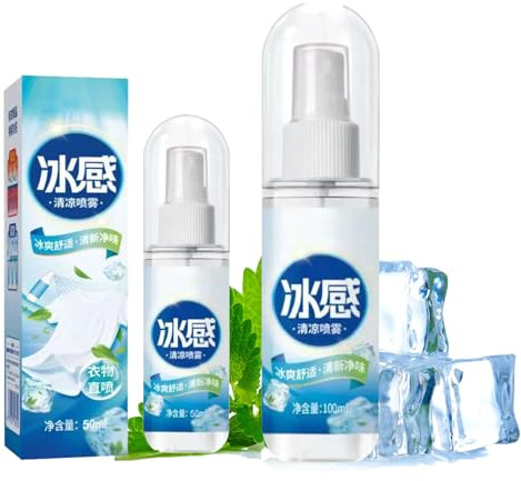2PCS Spray Rinfrescante Corpo Mentolo, 50+100ml Ghiaccio Spray, Acqua Rinfrescante per Sport, Gita, Escursioni, Campeggio, Estivo Addestramento Militare, Trasportabile in Borse, Tasca