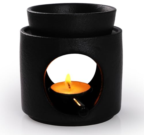 WD&CD Duftlampe aus Keramik, Aromalampe Teelichthalter Aroma Diffuser Stövchen für ätherische Öle Schwarz
