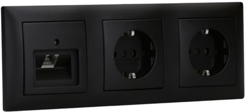 Busch-Jaeger balance SI Netzwerk- & Steckdosen-Set 3-fach Schwarz matt | Rutenbeck 136104030 Netzwerkdose flex mit Zentralscheibe, 2× 20 EUC-915 SCHUKO Steckdose und 1723-915 Rahmen 3-fach