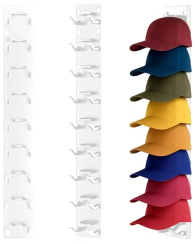 Ruioomeep Kappenhalter Regal Wand 2 Stück Cap Halter Mit Starkem Klebstoff,Wandhalterung für Caps & Hüte Bis Zu 20 Hüte,Praktische Hutablage mit Haken,Schrank & Aufbewahrungs-Organizer (Weiß)
