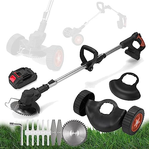 Cortadora de césped inalámbrica para malas hierbas de 650 W, motor de 12000 r/min, herramienta ligera para bordes de patio con 3 cuchillas y 2 baterías
