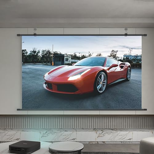 Schermo per proiettore a Scomparsa Manuale da 60 a 72 | Schermo per proiezione Anti-Luce 4K | Montaggio a Parete e a soffitto | Adatto a Tutti i proiettori | Perfetto per Home Cinema, scuo