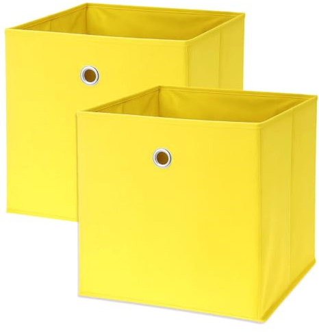 Murago 2er Set Faltbox ca. 30x30x30 cm - Gelb - Würfel Aufbewahrungsbox faltbar Aufbewahrungskörbe Einschub Korb Boxen Stoff für Kleidung Spielzeug Kinderzimmer Baby Jungen Klappbox