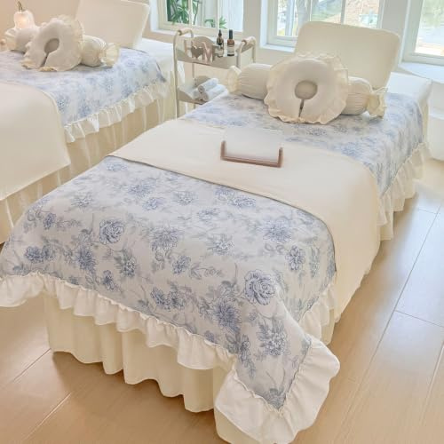 Massagebordsäng Kjol 4 delar med filtörngott Salongsbädd Överdrag | polyester tyg, med pallöverdrag, med ansiktshål, dammtät, för spa skönhetssalong, mjuk och bekväm, maskintvättbar