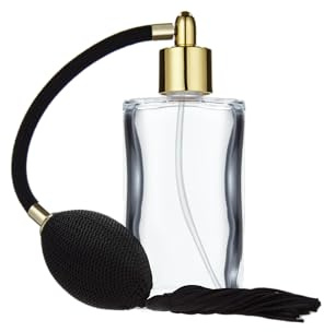 Fantasia Parfum Flakon leer 100ml mit Ball Zerstäuberpumpe, ovale Klarglas Flasche zum selber Befüllen, mit Parfum Zerstäuber in Gold, nachfüllbar für 100ml, mit Ballpumpe